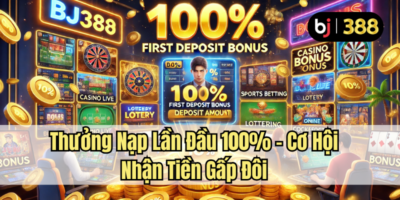 Khuyến Mãi Hấp Dẫn Dành Cho Hội Viên Mới Tại BJ388 – Cơ Hội Nhận Thưởng Lớn 2 BJ388 thưởng nạp lần đầu 100% cơ hội nhận tiền gấp đôi